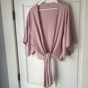 She + Sky Boutique Blush Pink Tie-Front Sweater Large Y2K